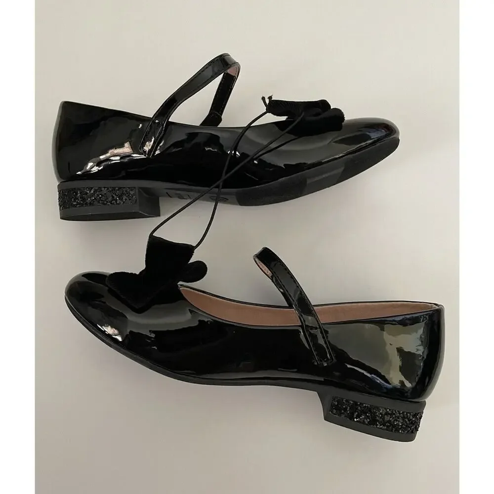 Nordstrom Lillie Mary Jane Black Bow Sparkle Kids Girls Dress Shoes Size 3